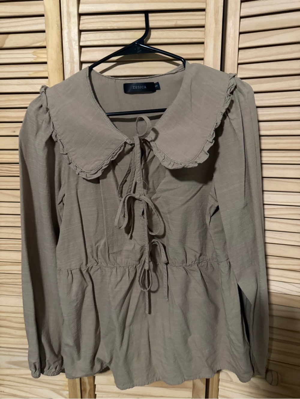 Zessica Taupe Tie-Front Peplum Blouse